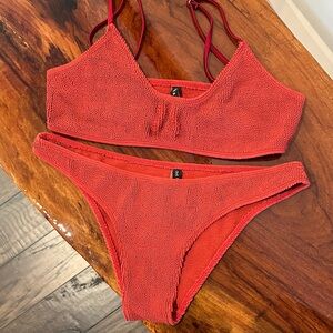 Chic Textured Coral Bikini Set hunza g look alike
